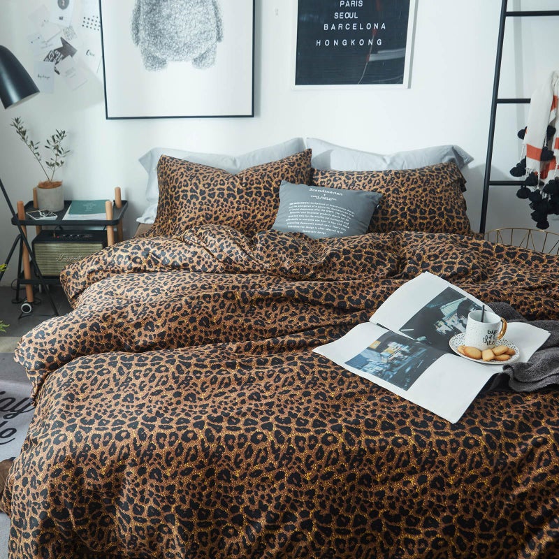 mixinni Leopard Print Comforter Set Full3 Pieces Animal Cheetah Printed Comforter Sexy Soft Fluffy BrownBlack Floral Print Bedding Set with 2 Pillowcases for All SeasonFull Size