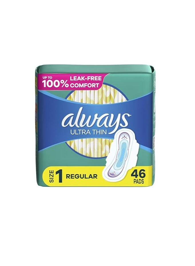 أولويز وسائد عادية فائقة النحافة مقاس 1 مع أجنحة غير معطرة، 46 قطعة (عبوة من واحدة)، اولويز - Image 1