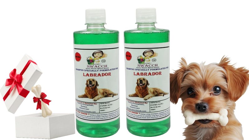 swacch Shampoo | Puppy Safe Shampoo | Labrador Dog Shampoo (500ml) (Pack of 2) Neem Alovera + Small White Bone | Dog Chew Bones | Teething chew Toy | Dental Teething |Combo Pack - Image 1
