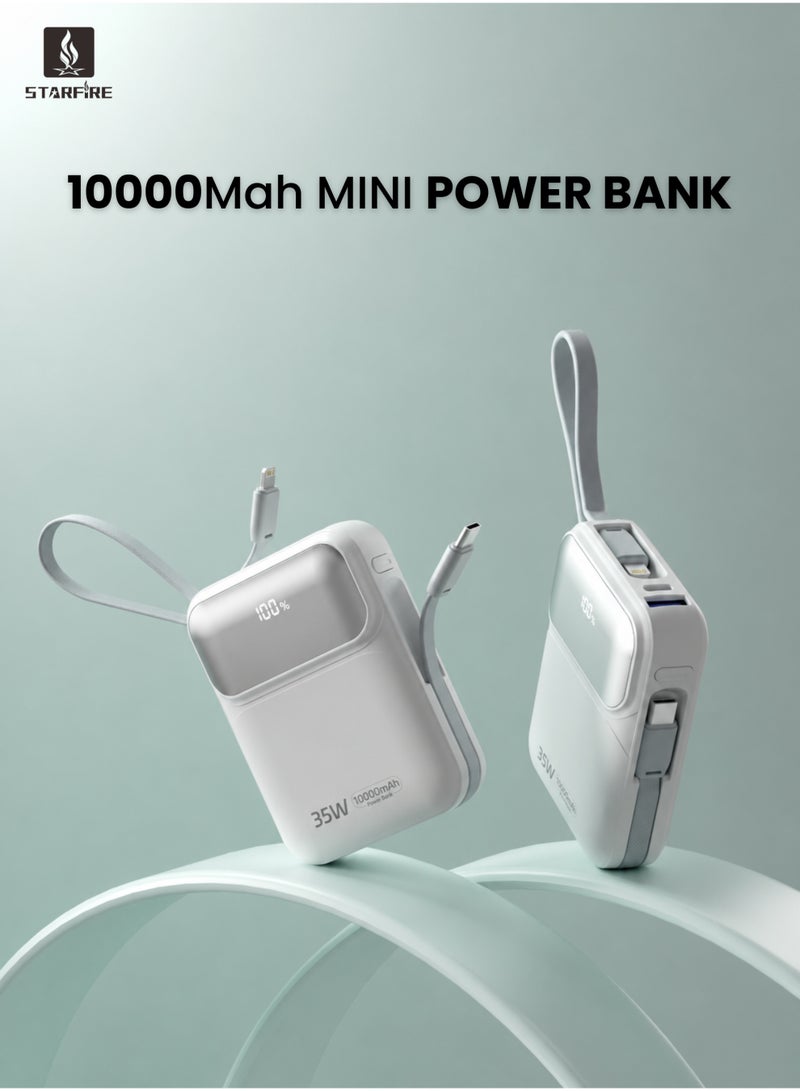 Starfire 10000mAh Power Bank, 35W Super Fast Charging, Built-In Lightning & Type-C Cables, LED Digital Display, Compact Mini Portable Charger for iPhone, Samsung & Android - Image 1