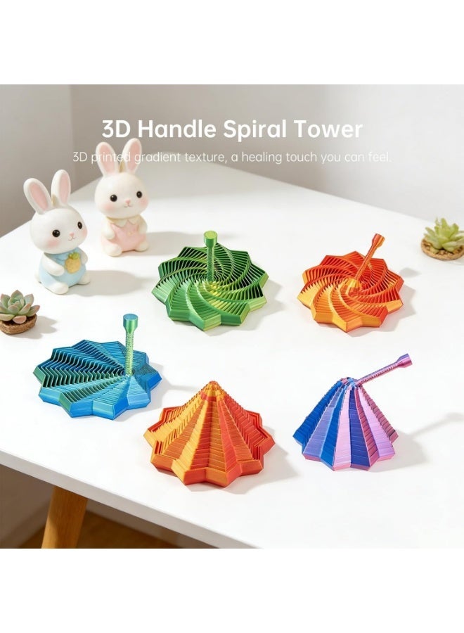 Meetion 3D Printed Sensory Fidget Star,Dual Motion Fidget Toy with Reinforced Handle Color-Changing Spiral Finger Toy with Auditory Feedback, ADHD Anxiety Relief Desk Toy for Office Gifts (Red-Blue) - Image 2