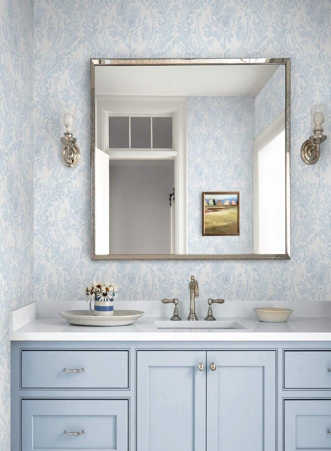 Ismoon Peel and Stick Wallpaper Vintage Floral Contact Paper Boho Watercolor Blue Damask Wallpaper Textured Removable Self Adhesive Vinyl Wall Paper for Bedroom, 17.3 in X 6.5 ft - Image 5