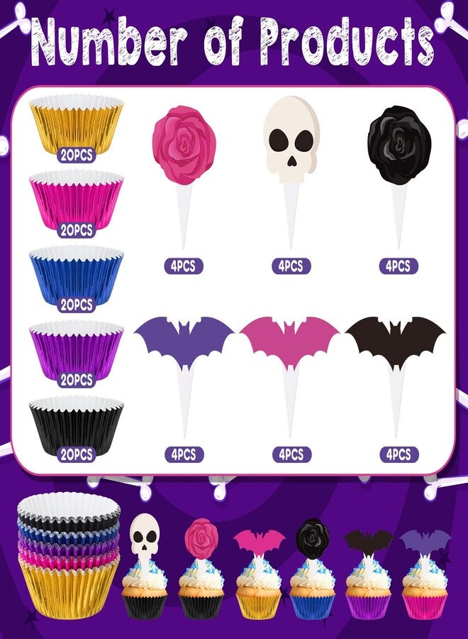 Meanplan 124 Pcs Halloween Cupcake Toppers Halloween Party Decorations Ghost Rose Cake Toppers and Cupcake Liners Scream Birthday Party Supplies Horror Theme Birthday Decorations - Image 2