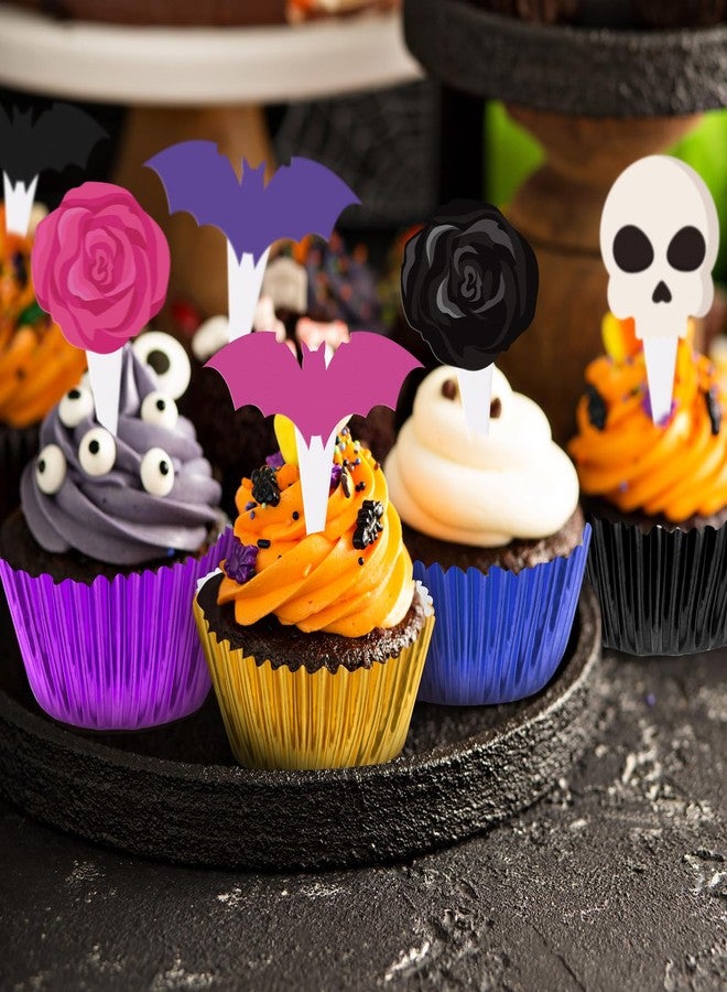 Meanplan 124 Pcs Halloween Cupcake Toppers Halloween Party Decorations Ghost Rose Cake Toppers and Cupcake Liners Scream Birthday Party Supplies Horror Theme Birthday Decorations - Image 4
