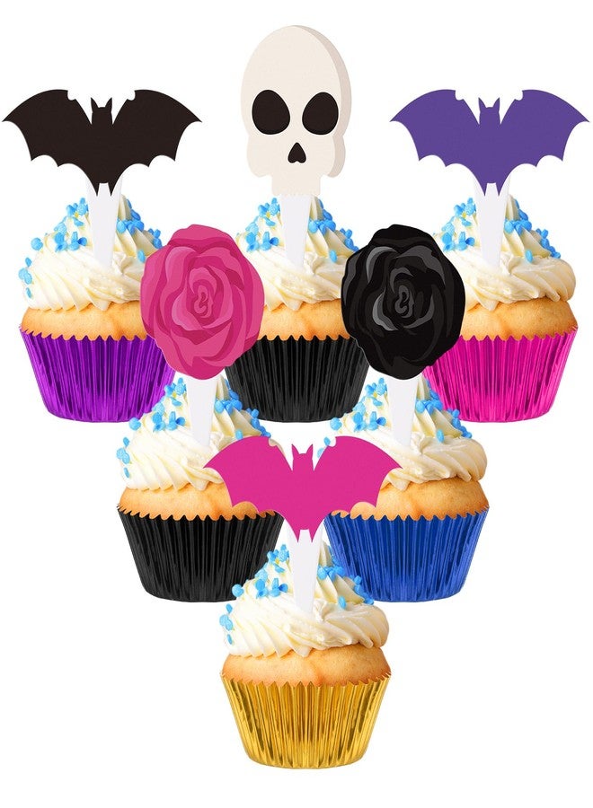 Meanplan 124 Pcs Halloween Cupcake Toppers Halloween Party Decorations Ghost Rose Cake Toppers and Cupcake Liners Scream Birthday Party Supplies Horror Theme Birthday Decorations - Image 1