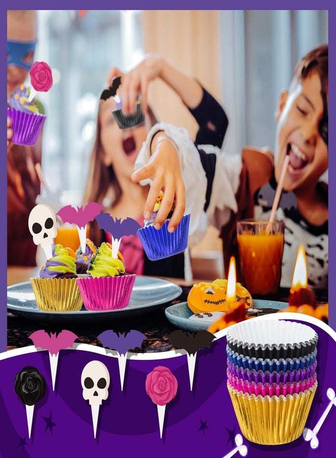 Meanplan 124 Pcs Halloween Cupcake Toppers Halloween Party Decorations Ghost Rose Cake Toppers and Cupcake Liners Scream Birthday Party Supplies Horror Theme Birthday Decorations - Image 5