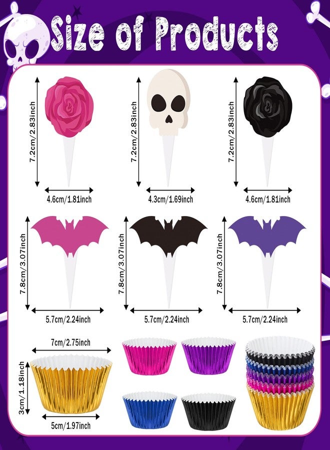 Meanplan 124 Pcs Halloween Cupcake Toppers Halloween Party Decorations Ghost Rose Cake Toppers and Cupcake Liners Scream Birthday Party Supplies Horror Theme Birthday Decorations - Image 3