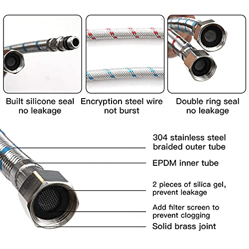 Green Spring Greenspring 40-Inch Long Faucet Connector, 2Pcs Faucet Supply Lines, Kitchen Sink Toilet Hose Braided Stainless Steel Supply Hose 3/8" Female Compression Thread x M10 Male Connector (1 Pair) - Image 3