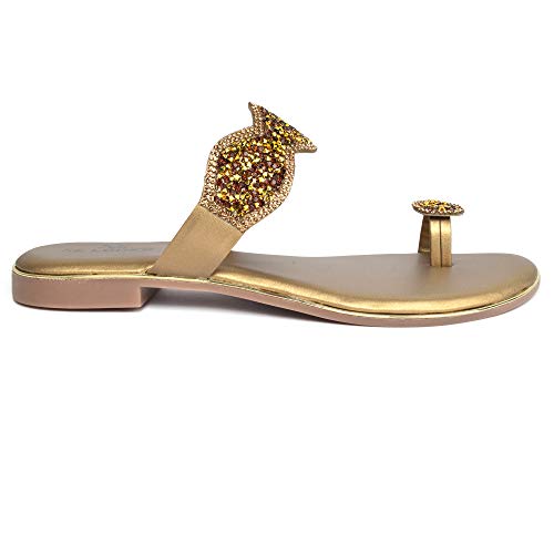 XE Looks Women's Copper Gold Embellished Slippers | Glittering Design with Comfort Sole | Comfort and Durability Combined Slipper For Girls & Women - Image 5