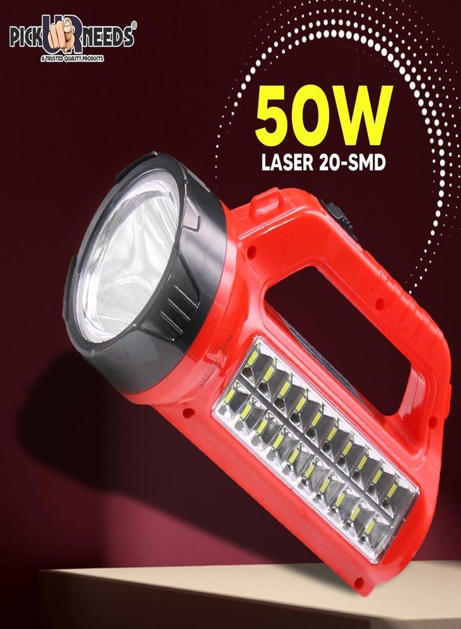 Pick Ur Needs Home Rechargeable Emergency Led Torch Search Light 50W + 20 SMD Side LED Charging Torch - Image 2