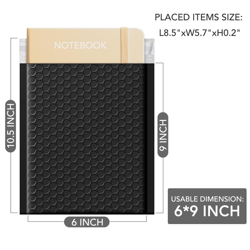 GSSUSA 100 Pack Bubble Mailers 6x10 Inches Bubble Mailer Usable Size 6x9" Envelopes Small Packaging Mailing Envelope Bags Shipping Bag Bulk Pack Self Seal Package Mail Packing Business Supplies, Black - Image 2