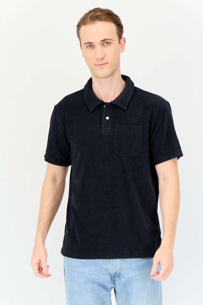 GAP Men Spread Neck Short Sleeves Solid Polo T-Shirt, Black - Image 1