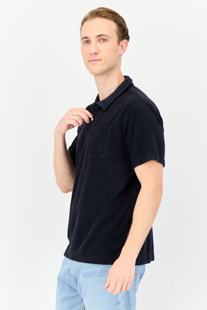 GAP Men Spread Neck Short Sleeves Solid Polo T-Shirt, Black - Image 3