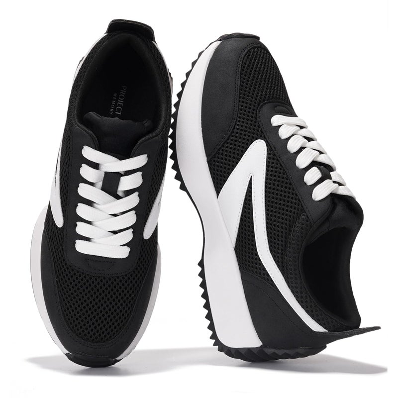Project Cloud Womens Sneakers - Memory Foam Insole and Lightweight Spring Shoes - Non-Slip Lace Up Trendy Shoes - Fashion Sneakers for Women 2026 (Balinda, BLK, 6.5) - Image 1