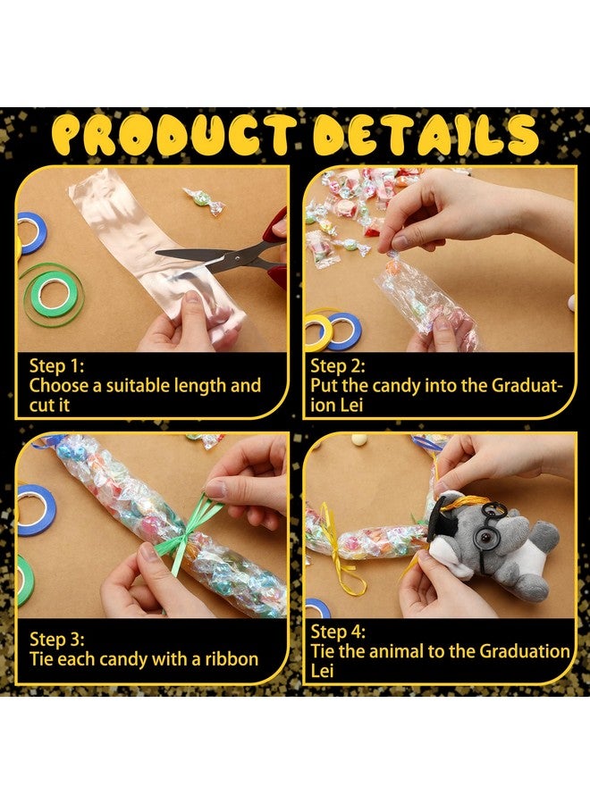 Glenmal 12 Pcs Graduation Stuffed Animal Candy Lei Making Kit Included 2 Inch x 110 yd Lei Bags 3 Rolls Ribbon 8 Animals Bulk 1 Roll Poly Tubing Class of 2025 Graduation Gift Kit - Image 5