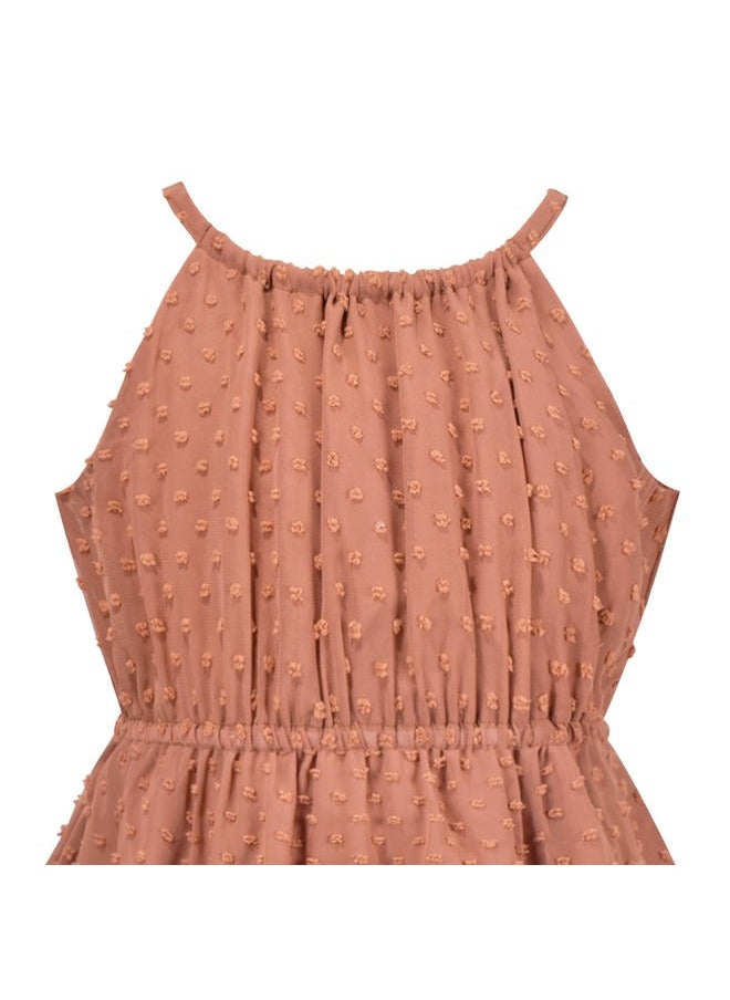 Sunny Fashion - Girls Dress Coffee Brown Swiss Dot Hi-lo Halter Chiffon Bridesmaid Size 10 - Image 1