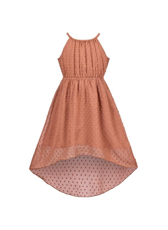Sunny Fashion - Girls Dress Coffee Brown Swiss Dot Hi-lo Halter Chiffon Bridesmaid Size 10 - Image 1