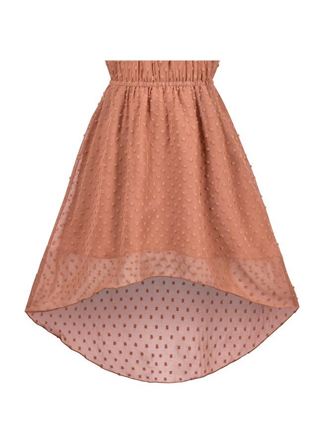 Sunny Fashion - Girls Dress Coffee Brown Swiss Dot Hi-lo Halter Chiffon Bridesmaid Size 10 - Image 1