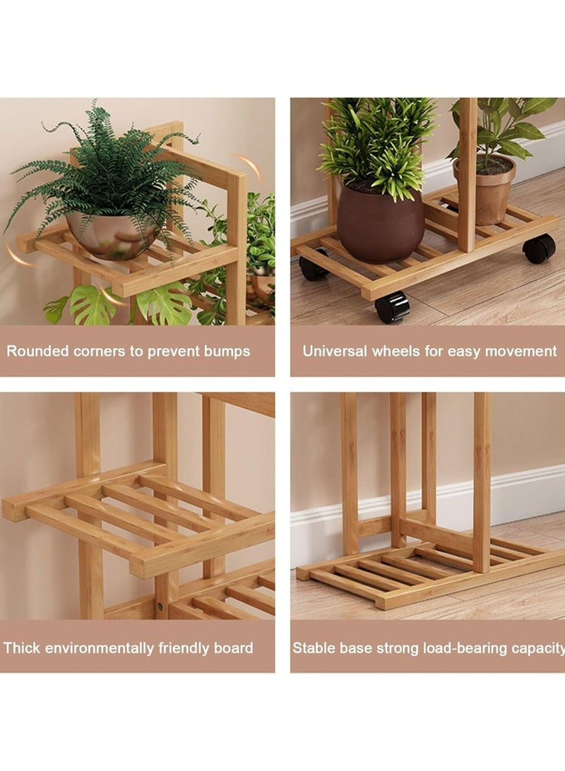 والالا حامل نباتات دوار من الخيزران للاستخدام الداخلي والخارجي، حامل متعدد لأواني الزهور مع عجلات، وحدة رفوف عرض للزراعة متعددة الطبقات للفناء والحديقة والزاوية والشرفة وغرفة المعيشة، 3 طبقات - Image 3