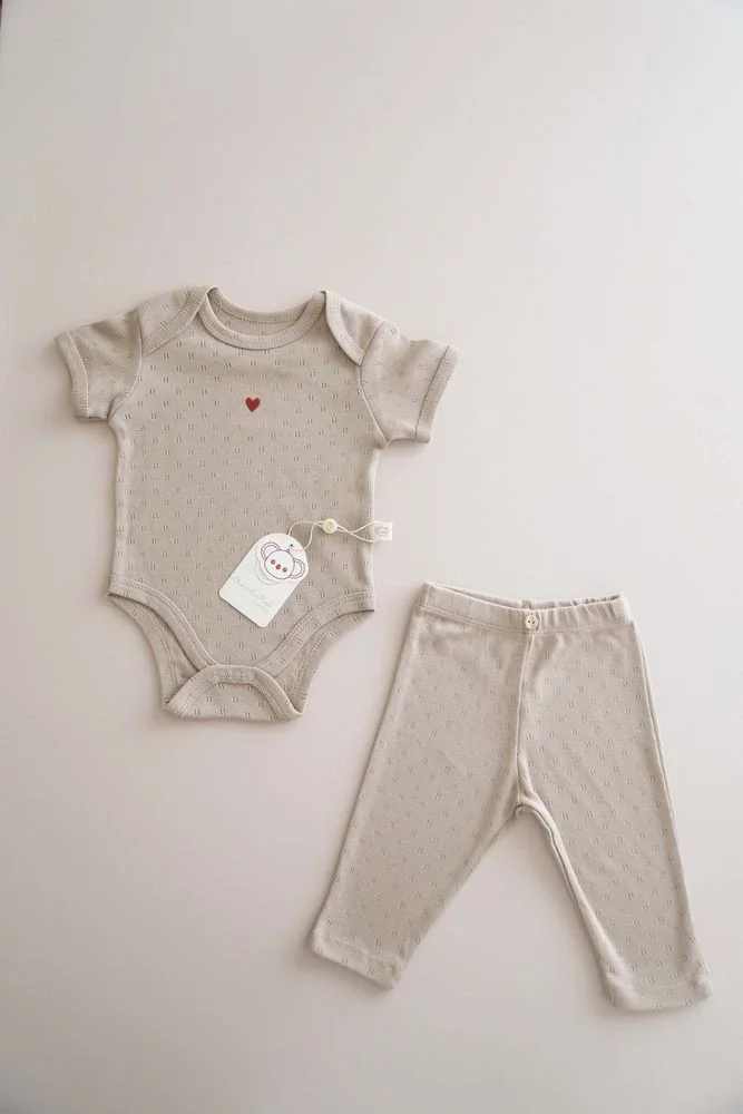 اوهلالا كوالا Heart Embroidered Baby Bodysuit - Tights Set
