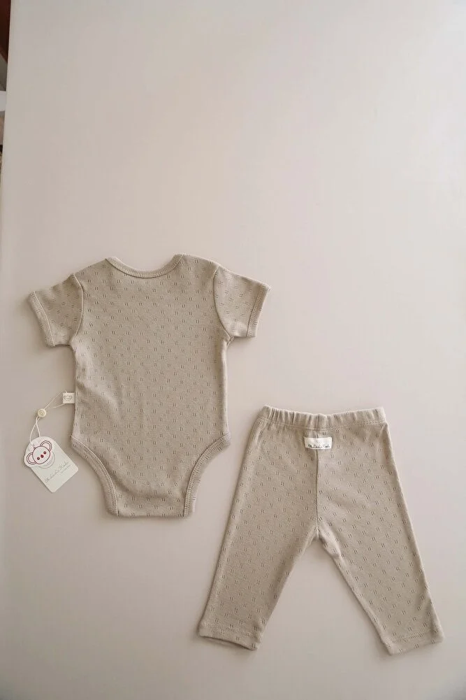 اوهلالا كوالا Heart Embroidered Baby Bodysuit - Tights Set