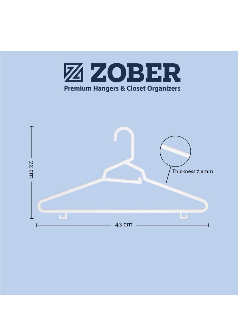 ZOBER Heavy Plastic Hangers with Strap Hooks, Non slip, Durable & Slim, Light-Weight Clothes Hangers For Coats, Jackets & Pants, Shirts, Dresses Hangs upto 10lbs (WHITE, 30 PACK) - Image 5