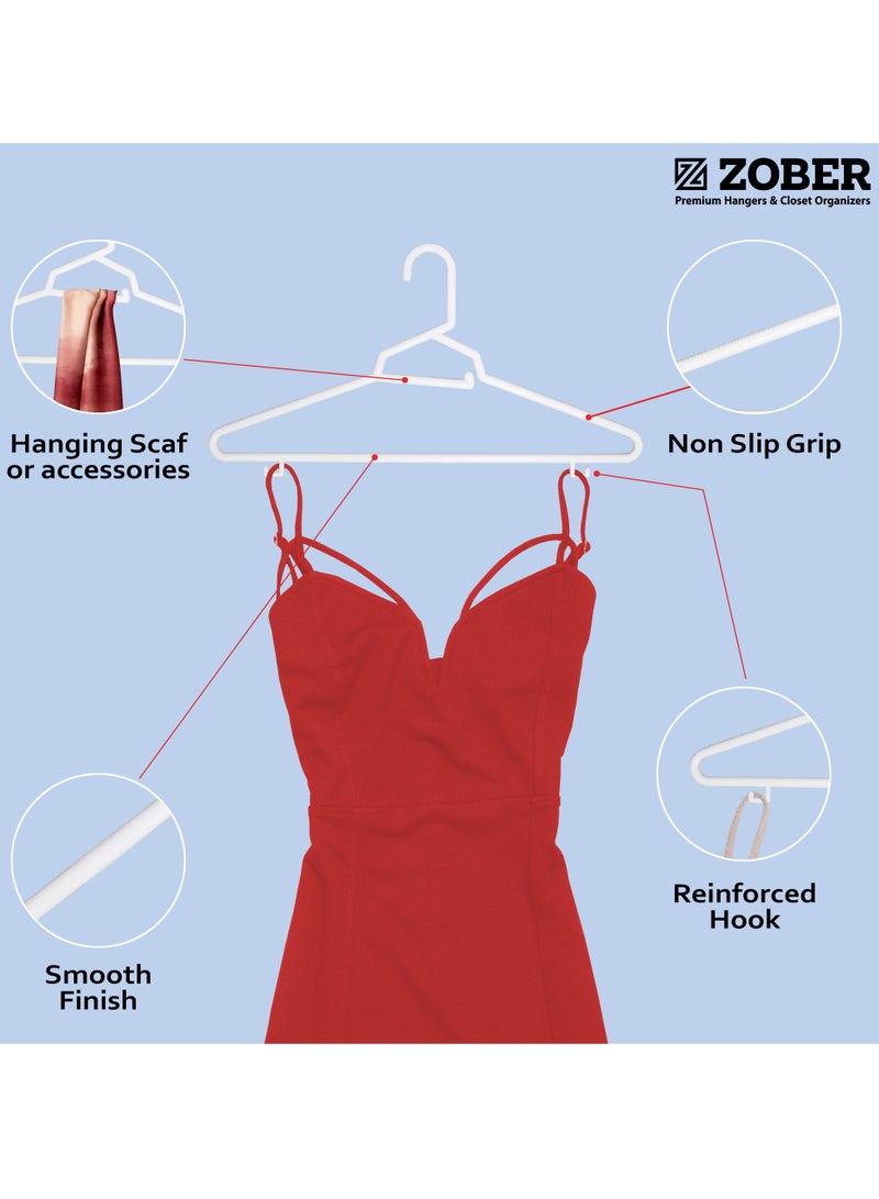 ZOBER Heavy Plastic Hangers with Strap Hooks, Non slip, Durable & Slim, Light-Weight Clothes Hangers For Coats, Jackets & Pants, Shirts, Dresses Hangs upto 10lbs (WHITE, 30 PACK) - Image 2
