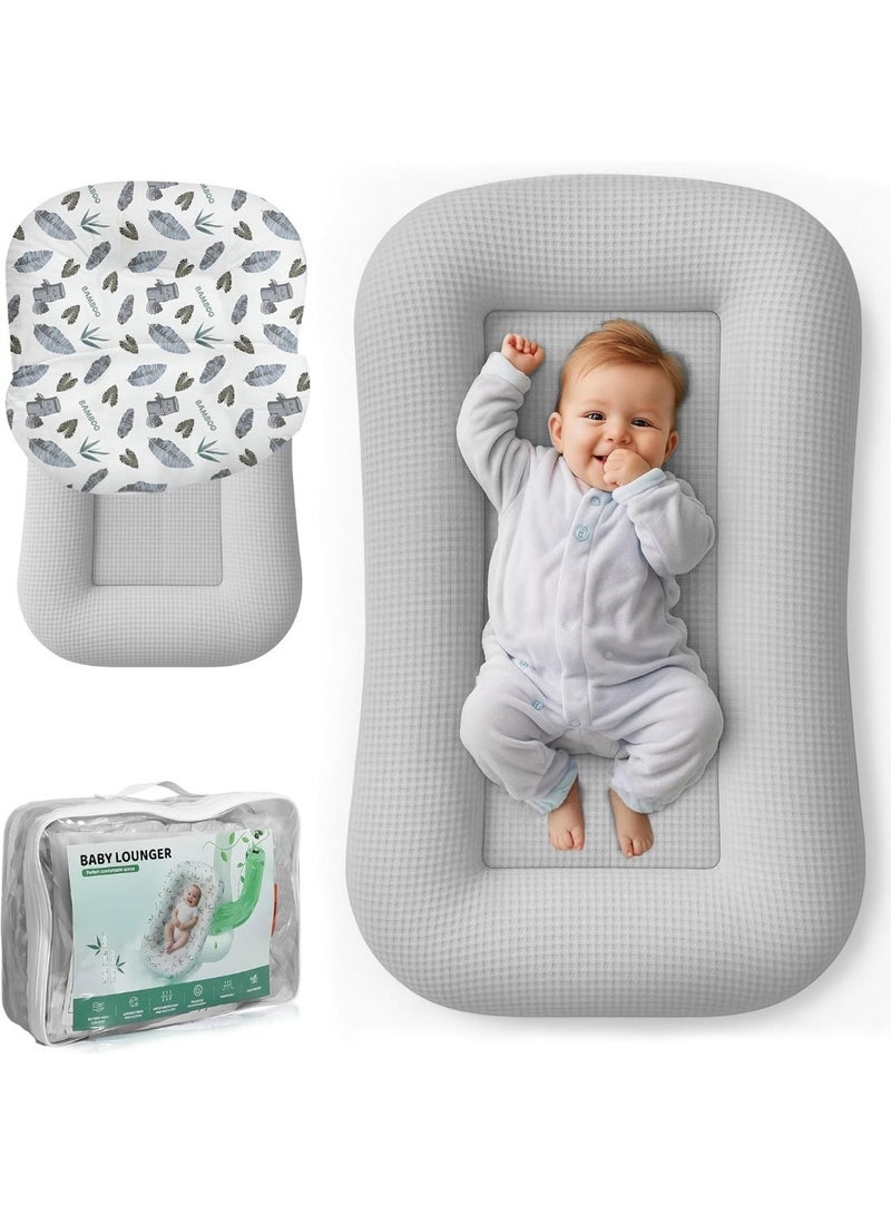 Bukela Baby Lounger for Newborn , Infant Lounger 0-24 Months with Lounger Cover, Cooling Baby Nest Lounger, Breathable Waffle Fabric & 3D Support, Portable Newborn Essentials, Gray - Image 1
