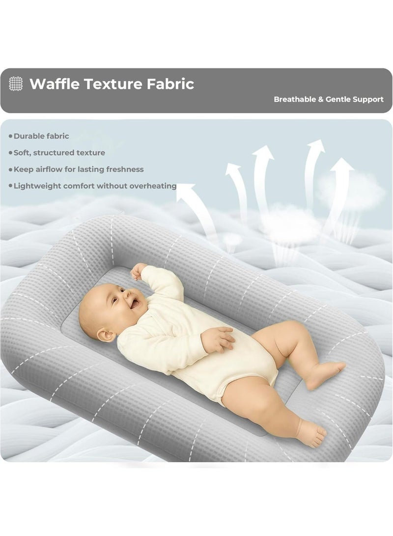 Bukela Baby Lounger for Newborn , Infant Lounger 0-24 Months with Lounger Cover, Cooling Baby Nest Lounger, Breathable Waffle Fabric & 3D Support, Portable Newborn Essentials, Gray - Image 4