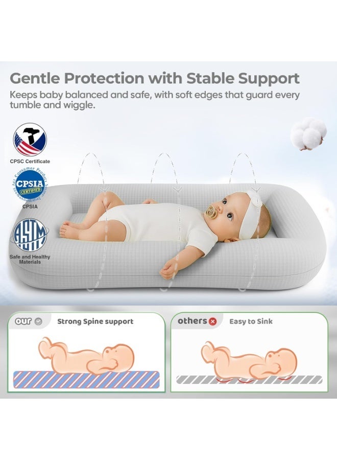 Bukela Baby Lounger for Newborn , Infant Lounger 0-24 Months with Lounger Cover, Cooling Baby Nest Lounger, Breathable Waffle Fabric & 3D Support, Portable Newborn Essentials, Gray - Image 2