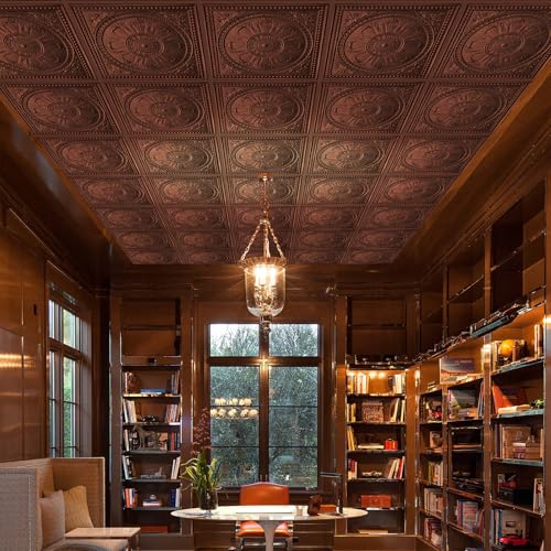 STICKGOO Drop Ceiling Tiles 24"x24", PVC Panels Plastic Ceiling Tiles Waterproof Reusable, Covers 48 Sq.Ft., Baroque Decorative Tiles for Home & Commercial Use (Pack of 12, Antique Copper) - Image 2