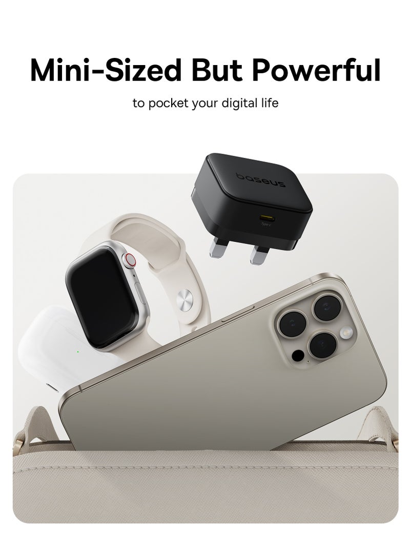 بيسوس مجموعة شاحن سريع 20 واط iPhone 16 PD – محول حائط USB-C نوع-C + كابل USB-C إلى USB-C 60 واط 1 متر – متوافق مع iPhone 16 Pro Max، 16e، 15، iPad Pro، Air، Mini، Samsung، Pixel، OnePlus، هواتف ذكية وأجهزة لوحية USB-C، أجهزة توصيل الطاقة – كابل متين + رأس شاحن مدمج (أسود) - Image 3