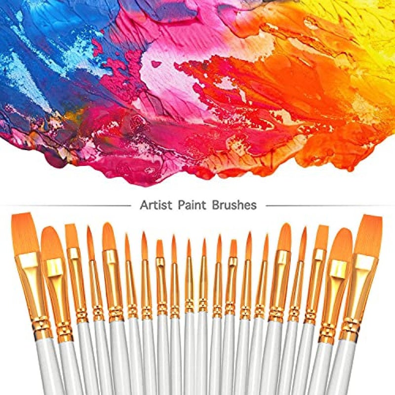Generic Paint Brushes Set, 2 Pack 20 Pcs Round Pointed Tip Paintbrushes Nylon Hair Artist Acrylic Paint Brushes for Acrylic Oil Watercolor, Face Nail Art, Miniature Detailing & Rock Painting, White - Image 2