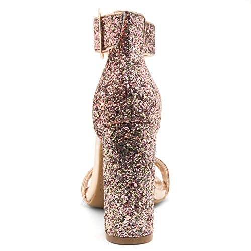Herstyle Rumors Women's High Heels Open Toe Chunky Block Heeled Sandals with Ankle Strap – Dressy Strappy Heels for Prom Wedding Office, and Party, GoldGlitter, Size 9.0 - Image 4