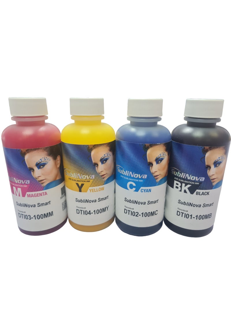 SubliNova smart Ink Subli Nova 4 X 100ml Sublimation Ink, High Density Professional Dye Sublimation Refill Inks Made in Korea,(for CISS). for Inkjet Printers, Heat Transfer on Mugs, t-Shirts, Phone Case etc. (4 Color  - Image 1