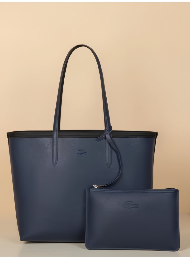 لاكوست حقيبة يد نسائية من لاكوست بطبقتين ولونين، سعة كبيرة، عصرية ومتعددة الوظائف، أسود/أزرق داكن - Image 2