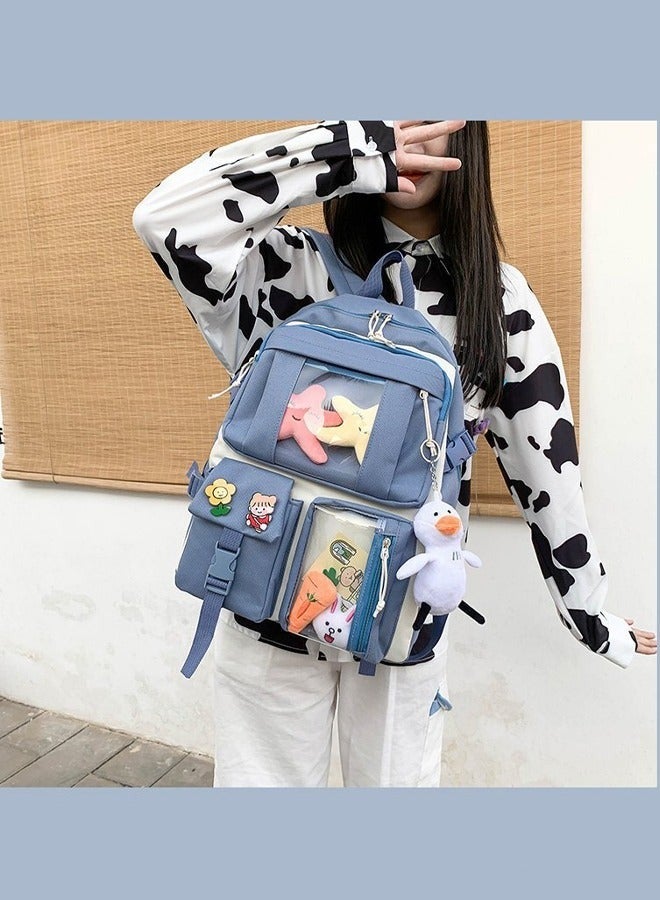 MLADEN 4Pcs Backpack School Bags Set Lightweight Large Capacity Backpacks Messenger Bag Pencil Bag Shoulder bag for Teen Girls School Backpack Blue - Image 5