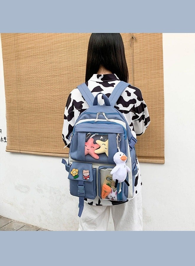 MLADEN 4Pcs Backpack School Bags Set Lightweight Large Capacity Backpacks Messenger Bag Pencil Bag Shoulder bag for Teen Girls School Backpack Blue - Image 4