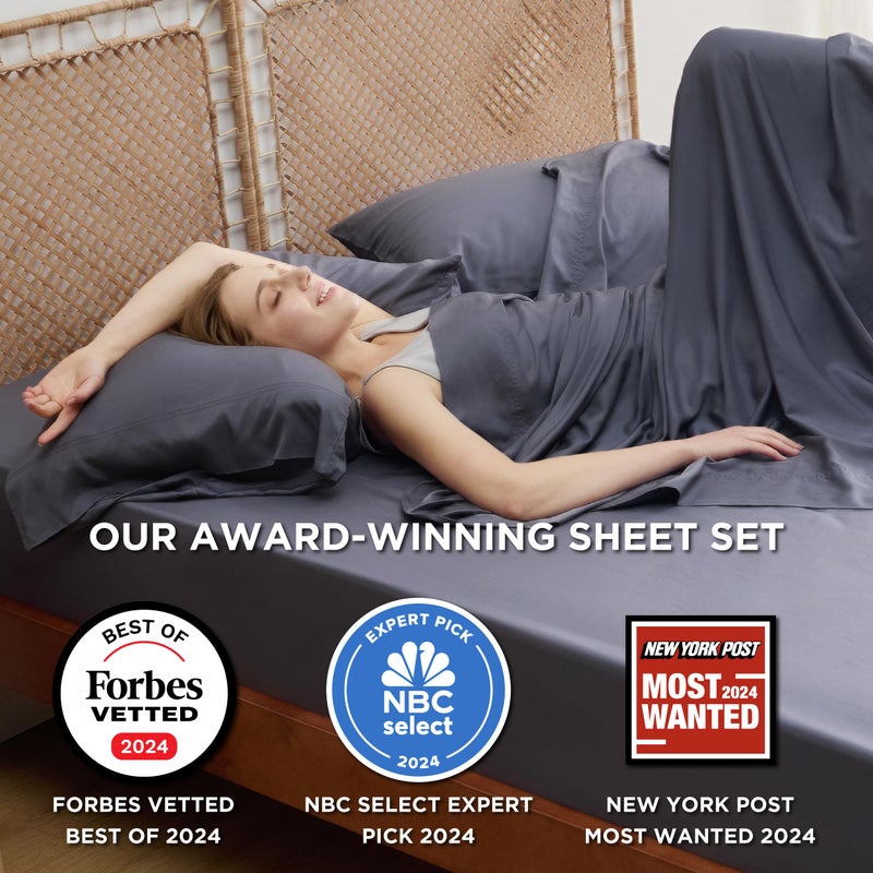 Bedsure King Size Sheets Set, Cooling Sheets for Hot Sleepers, Rayon Derived from Bamboo, Breathable & Soft, Deep Pocket Up to 16 Inches, Hotel Luxury Silky Bedding, Dark Grey - Image 2