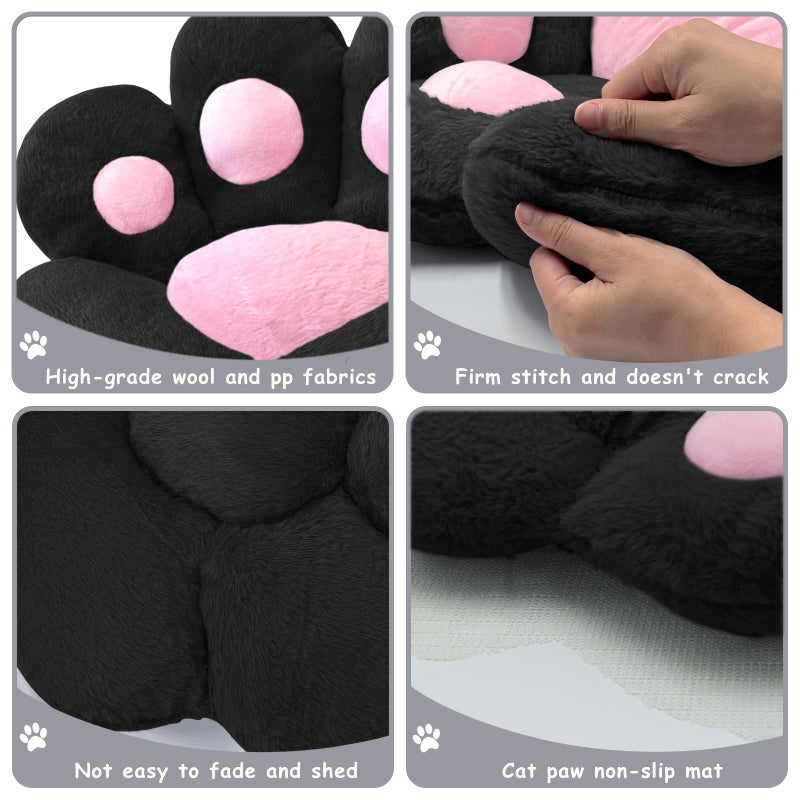 DOBUONO Cat Paw Cushion Kawaii Office Chair Cushion Comfy Plush Gaming Chair Cushion Kawaii Seat Cushion for Girl, Cute Gaming Accessories Room Bedroom Decorate 28"x 24" (Black) - Image 3
