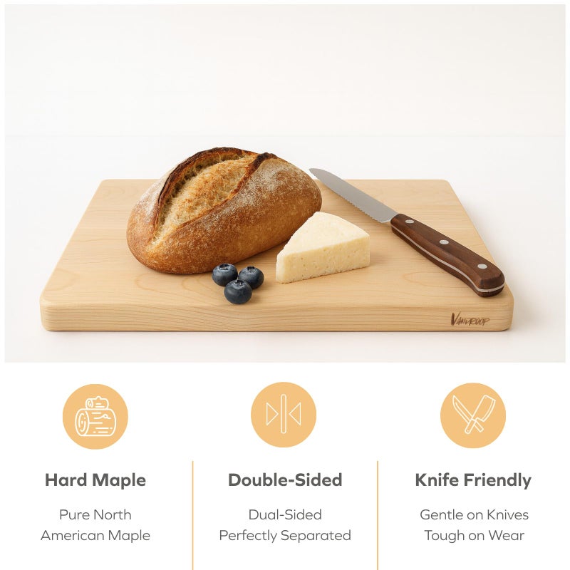 Vandroop Hard Maple Cutting Board for Kitchen 16â€X10â€ â€“ 1.0â€ Thick, Reversible Wood Cutting Boards with Invisible Inner Handle, Eased Corners, Wooden Chopping Board - Image 3