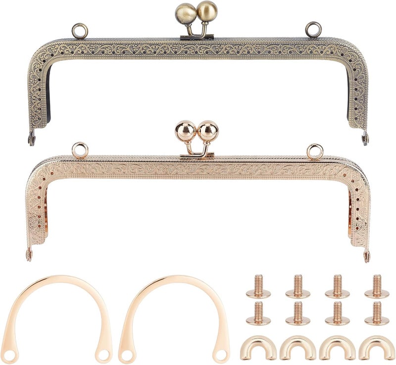 cheekyglo 3 Styles Metal Purse Handle Frame, Rectangle Bag Kiss Clasp Lock Semicircle Purse Handle with Screw Coin Purse Clutch Clasp Frame Handmade Bag Handle DIY Craft Handbag Making Accessorie - Image 1