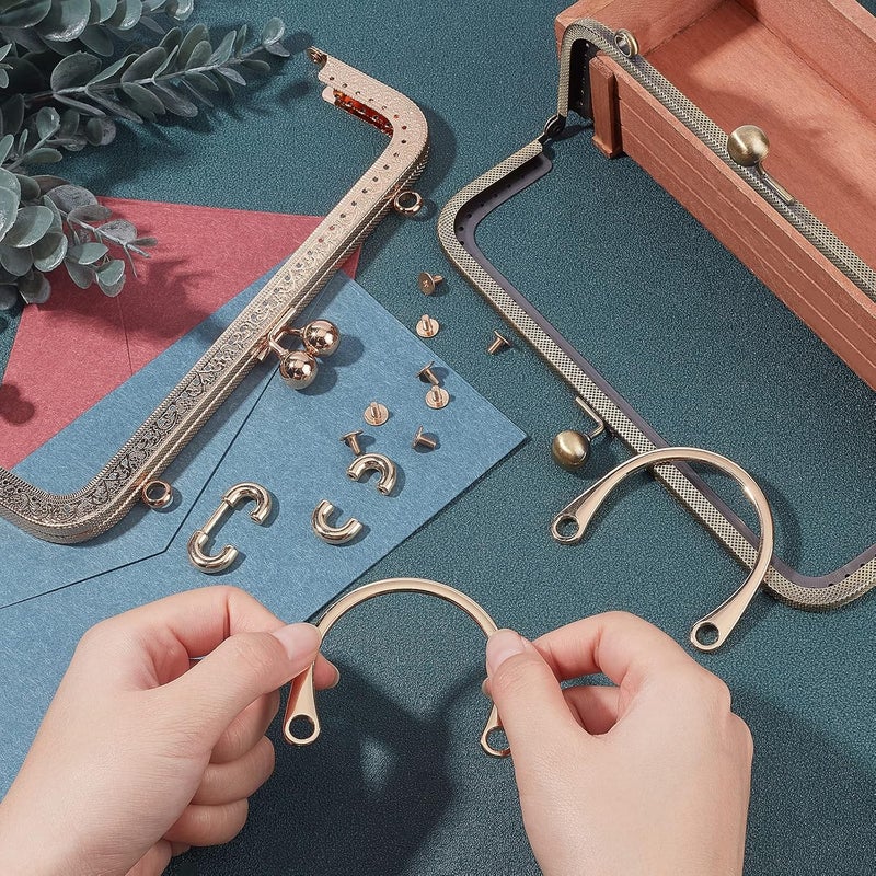 cheekyglo 3 Styles Metal Purse Handle Frame, Rectangle Bag Kiss Clasp Lock Semicircle Purse Handle with Screw Coin Purse Clutch Clasp Frame Handmade Bag Handle DIY Craft Handbag Making Accessorie - Image 2