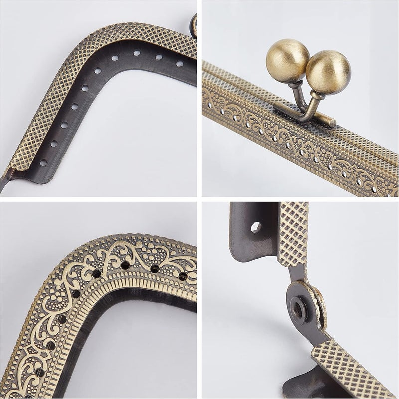 cheekyglo 3 Styles Metal Purse Handle Frame, Rectangle Bag Kiss Clasp Lock Semicircle Purse Handle with Screw Coin Purse Clutch Clasp Frame Handmade Bag Handle DIY Craft Handbag Making Accessorie - Image 5