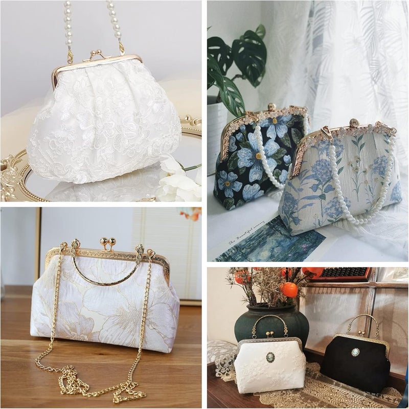 cheekyglo 3 Styles Metal Purse Handle Frame, Rectangle Bag Kiss Clasp Lock Semicircle Purse Handle with Screw Coin Purse Clutch Clasp Frame Handmade Bag Handle DIY Craft Handbag Making Accessorie - Image 3