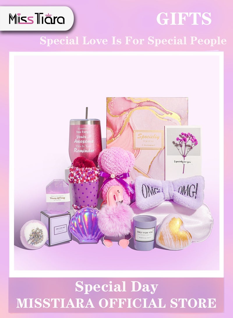 MissTiara سلال هدايا للنساء - مجموعة هدايا عيد الميلاد تحتوي على 13 عنصر هدايا ملهمة، باقات علاج سبا مريحة للنساء، مجموعات هدايا لصديقات، هدايا لصديقات إناث - Image 1