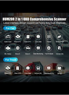 هامزور NC610 obd2 الماسح الضوئي للسيارة الثقيلة شاحنة رمز القارئ أداة تشخيص الديزل وظيفة obdii الكاملة 2 في 1 محرك السيارات والشاحنة ضوء واضح فحص خطأ أداة المسح التشخيصي  - Image 4