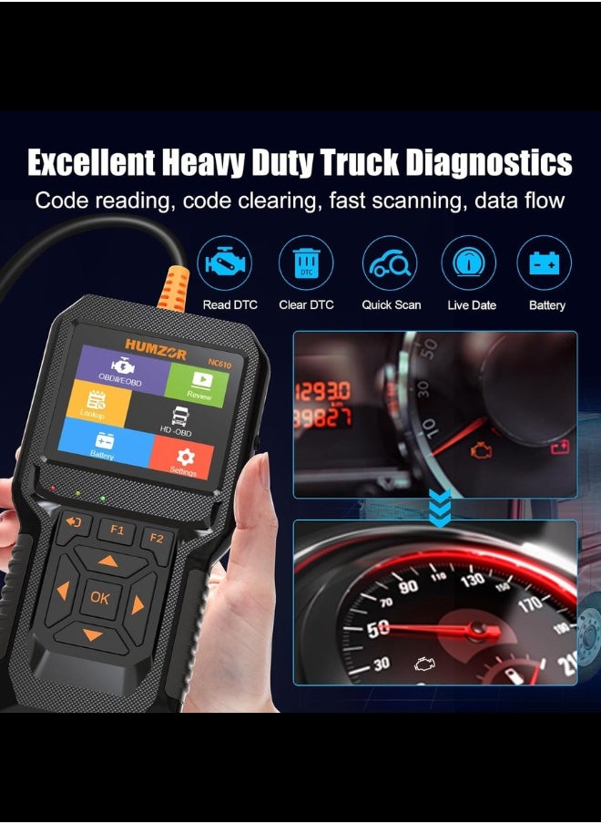 هامزور - NC610 obd2 الماسح الضوئي للسيارة الثقيلة شاحنة رمز القارئ أداة تشخيص الديزل وظيفة obdii الكاملة 2 في 1 محرك السيارات والشاحنة ضوء واضح فحص خطأ أداة المسح التشخيصي - Image 1