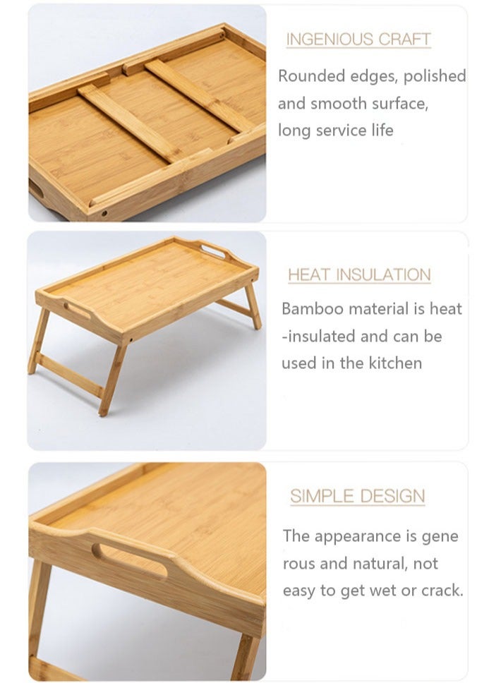 dida-cosmos Multifunctional Mini Foldable Table - Bamboo - Tray - Cutlery Tray / Bed Table - Brown 50x30x25 cm  - Image 4