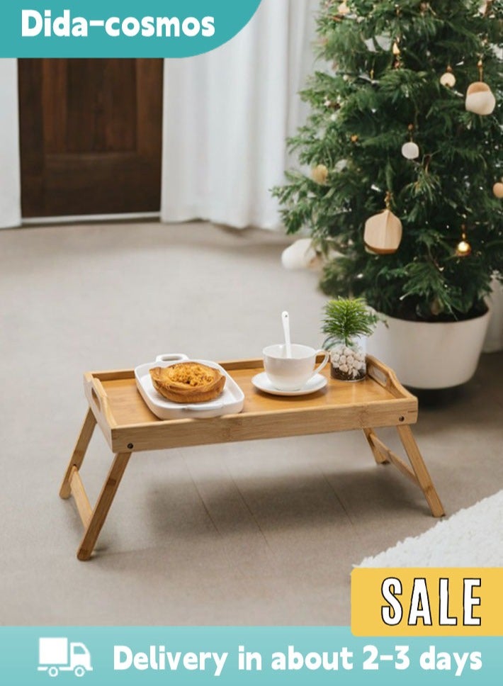 dida-cosmos Multifunctional Mini Foldable Table - Bamboo - Tray - Cutlery Tray / Bed Table - Brown 50x30x25 cm  - Image 1